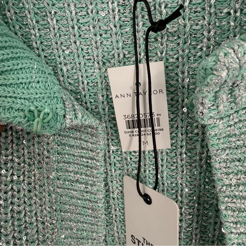 Ann Taylor Studio NWT Women's Green Shimmer Metallic Cardigan Sweater Size M - Picture 5 of 8